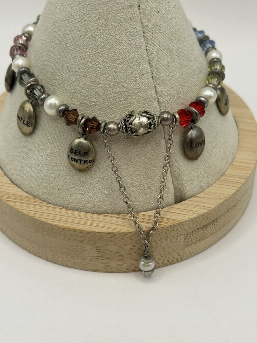 Sterling Silver Faith Charm Bracelet Pearls Beads Magnetic Clasp Safety Chain - Picture 3 of 15
